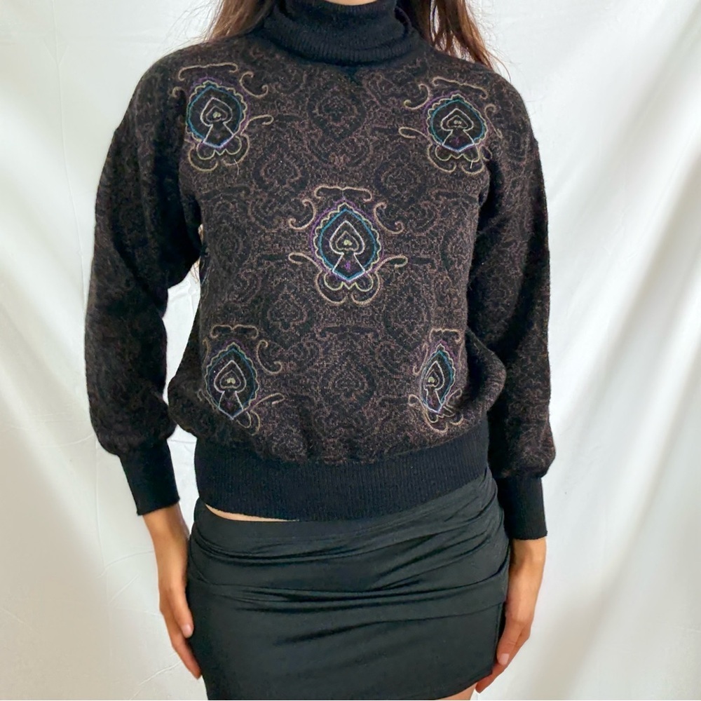 Vintage Tricots St Raphael wool black boho indie sweater turtle neck small